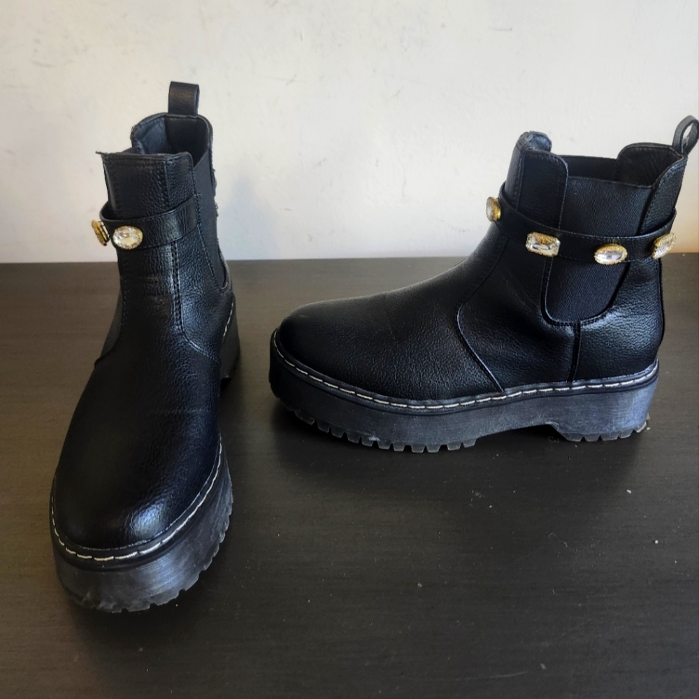 Union Bay Kelsie Crystal Band Platform Lugg Combat Boots Women S 7.5M NWOB